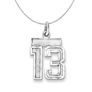 Silver, Varsity Collection, Small D/C Number 13 Necklace - 24 In